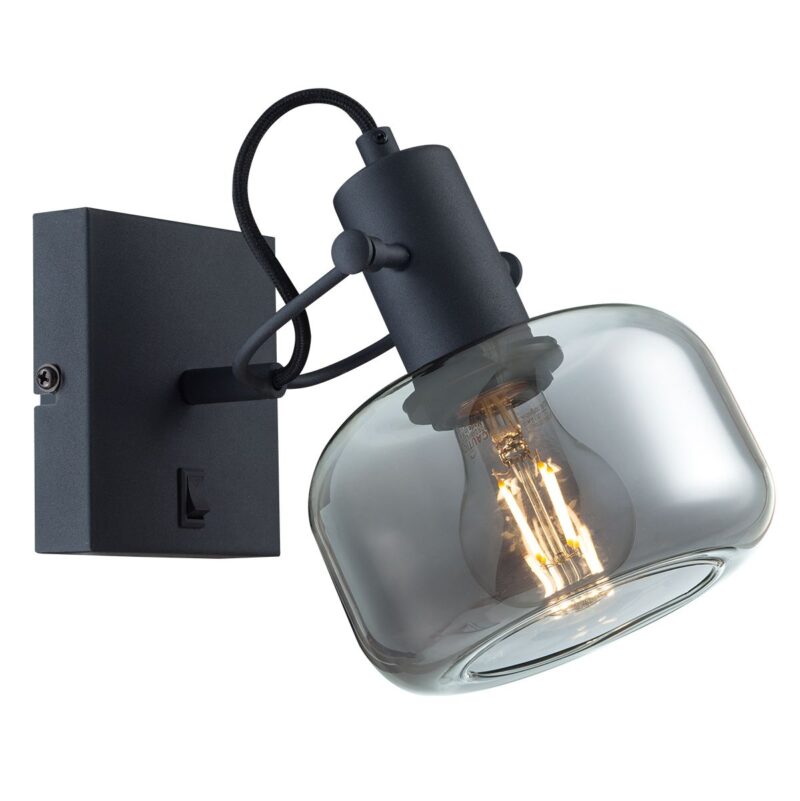 Wandlamp Glaslic 3864ZW Zwart met smoke glas - Afbeelding 3