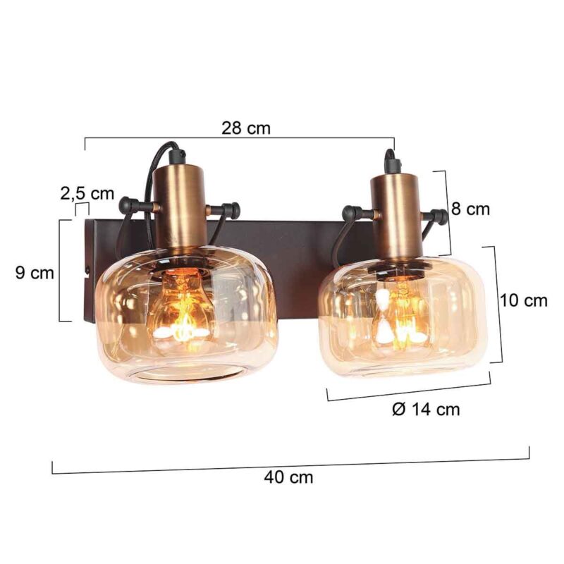 Wandlamp Glaslic 3865BR Brons met amber glas - Afbeelding 6