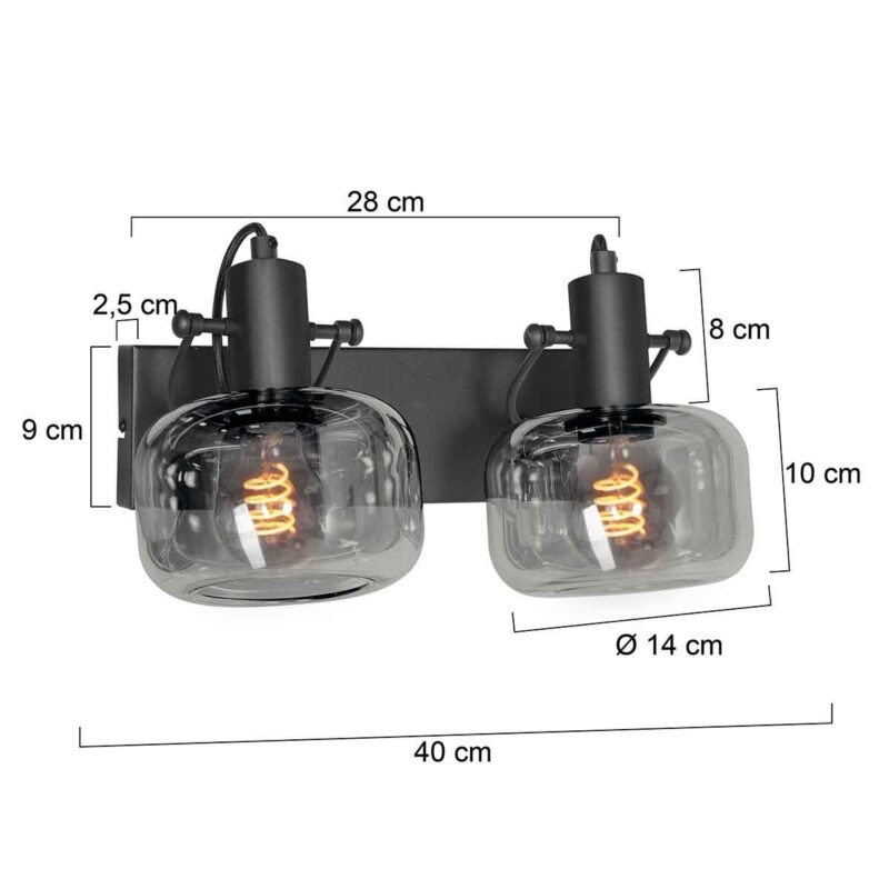 Wandlamp Glaslic 3865ZW zwart met smoke glas - Afbeelding 7