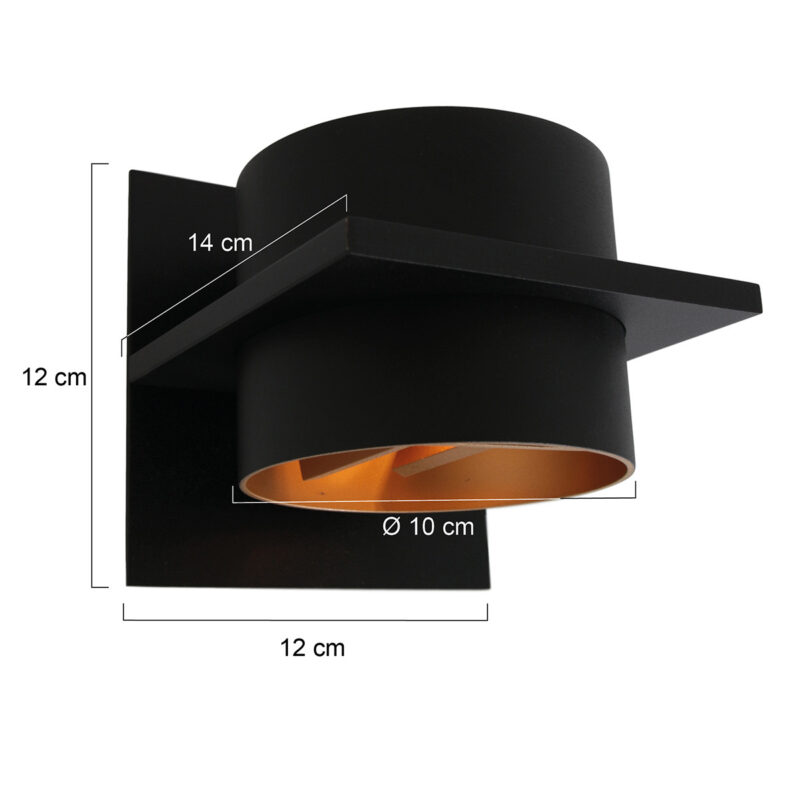 Wandlamp Muro 3366ZW Zwart met goudkleurige binnenkant - Afbeelding 6