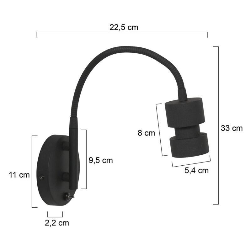 Wandlamp Natasja LED 3094ZW Zwart inclusief GU10 lichtbron - Afbeelding 6