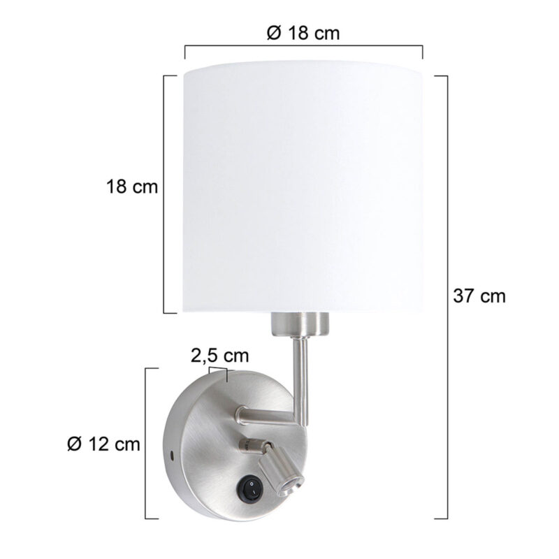 Wandlamp Noor 1562ST Staal met leeslampje - Afbeelding 7