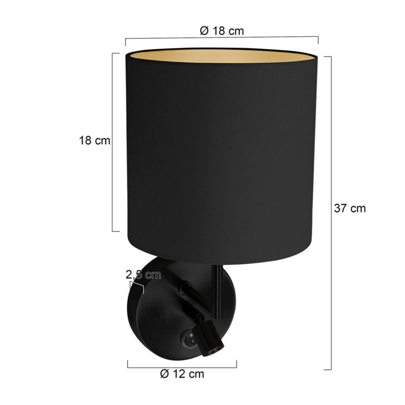 Wandlamp Noor 1562ZW Zwart met leeslampje - Afbeelding 6