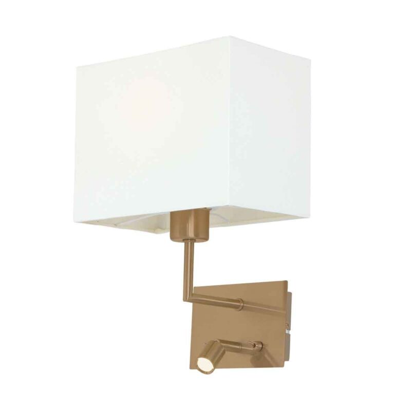 Wandlamp Nouveau 1472BR met wit kapje en leeslampje van 3 Watt - Afbeelding 2