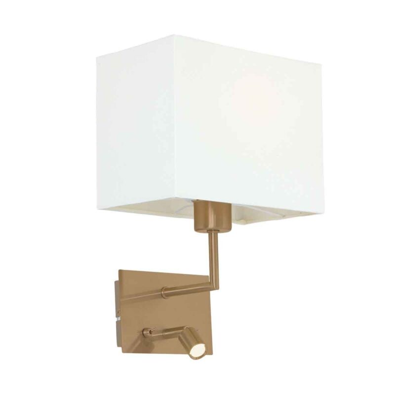 Wandlamp Nouveau 1472BR met wit kapje en leeslampje van 3 Watt