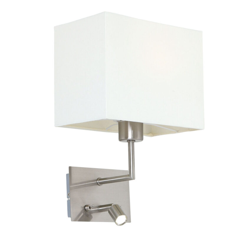 Wandlamp Nouveau 1472ST Staal met wit kapje en leeslampje van 3 Watt - Afbeelding 2