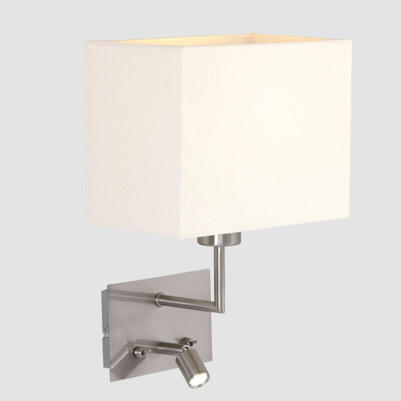 Wandlamp Nouveau 1472ST Staal met wit kapje en leeslampje van 3 Watt - Afbeelding 12