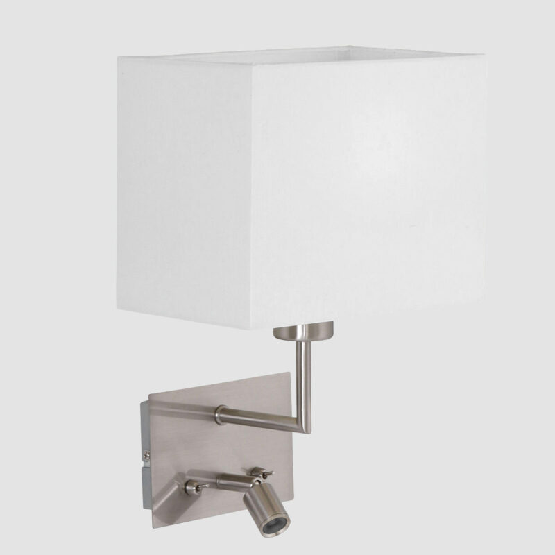 Wandlamp Nouveau 1472ST Staal met wit kapje en leeslampje van 3 Watt - Afbeelding 13