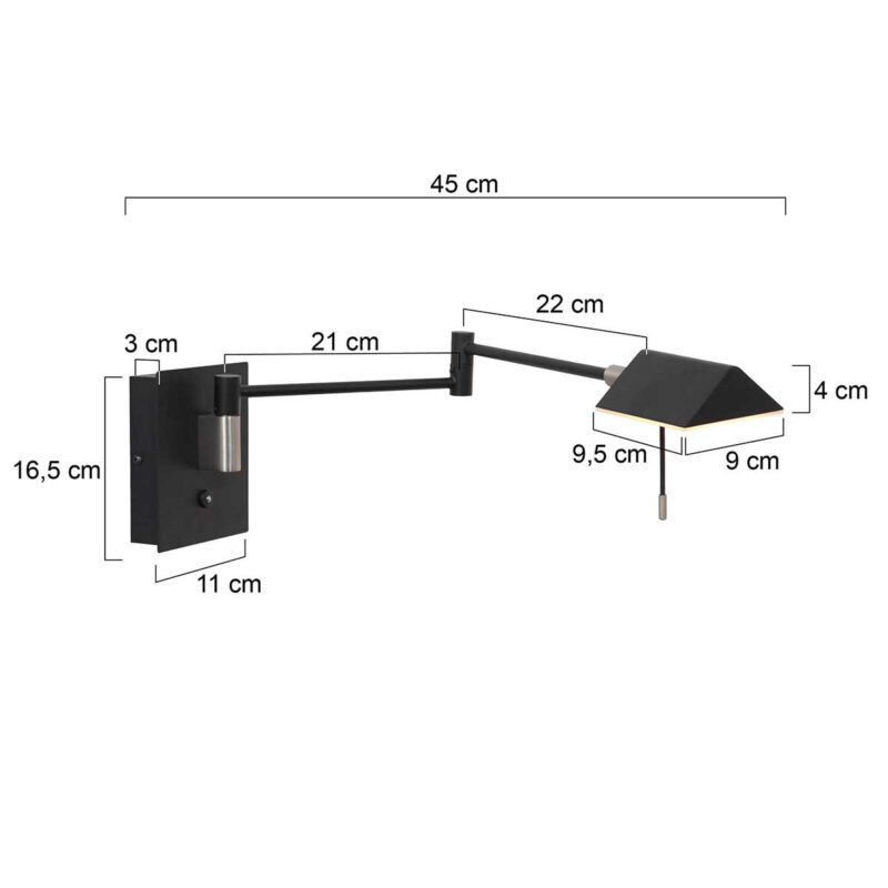 Wandlamp Retina 3402ZW Zwart met USB poorten - Afbeelding 6