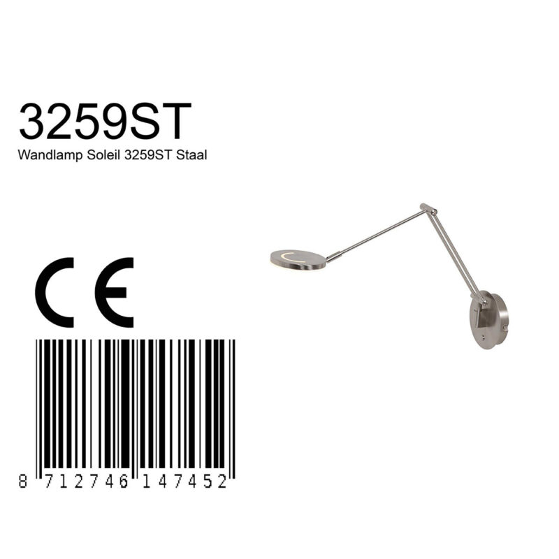 Wandlamp Soleil 3259ST Staal met verstelbare arm - Afbeelding 7