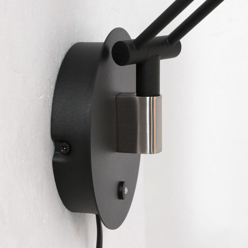 Wandlamp Soleil 3259ZW zwart met verstelbare arm - Afbeelding 4