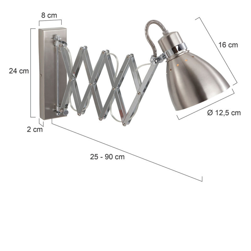 Wandlamp Spring 6290ST Staal E27 fitting - Afbeelding 7