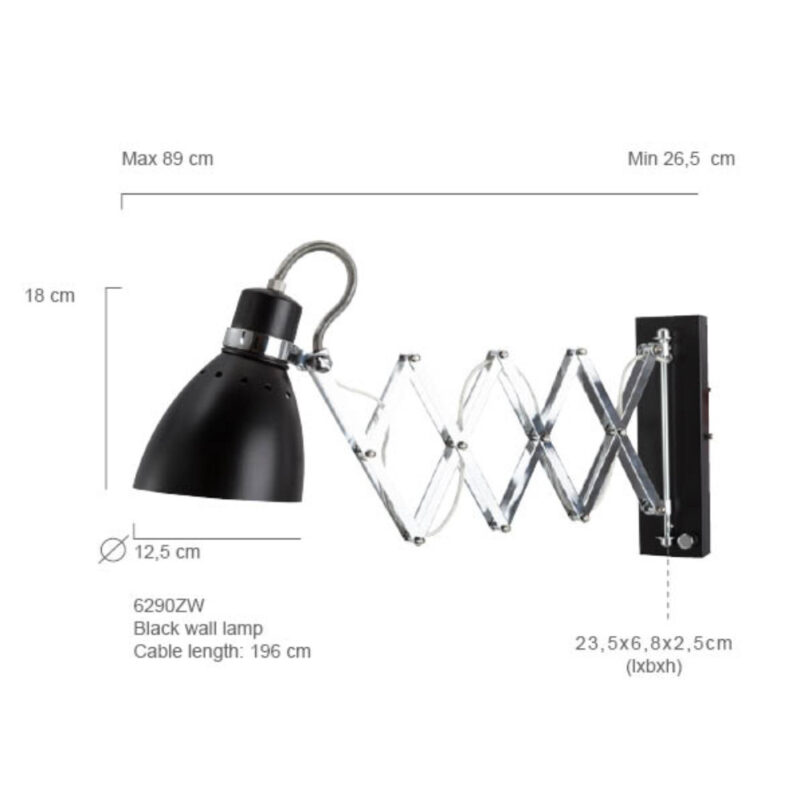 Wandlamp Spring 6290ZW Zwart E27 fitting - Afbeelding 7