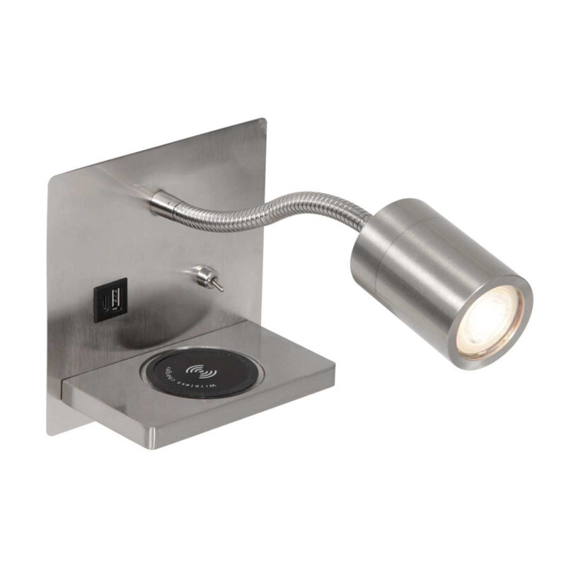 Wandlamp Upround 3654ST Staal met draadloze telefoonlader - Afbeelding 2