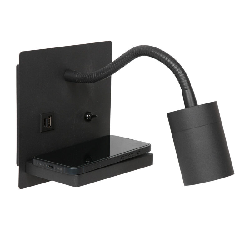 Wandlamp Upround 3654ZW Zwart met draadloze telefoonlader - Afbeelding 2