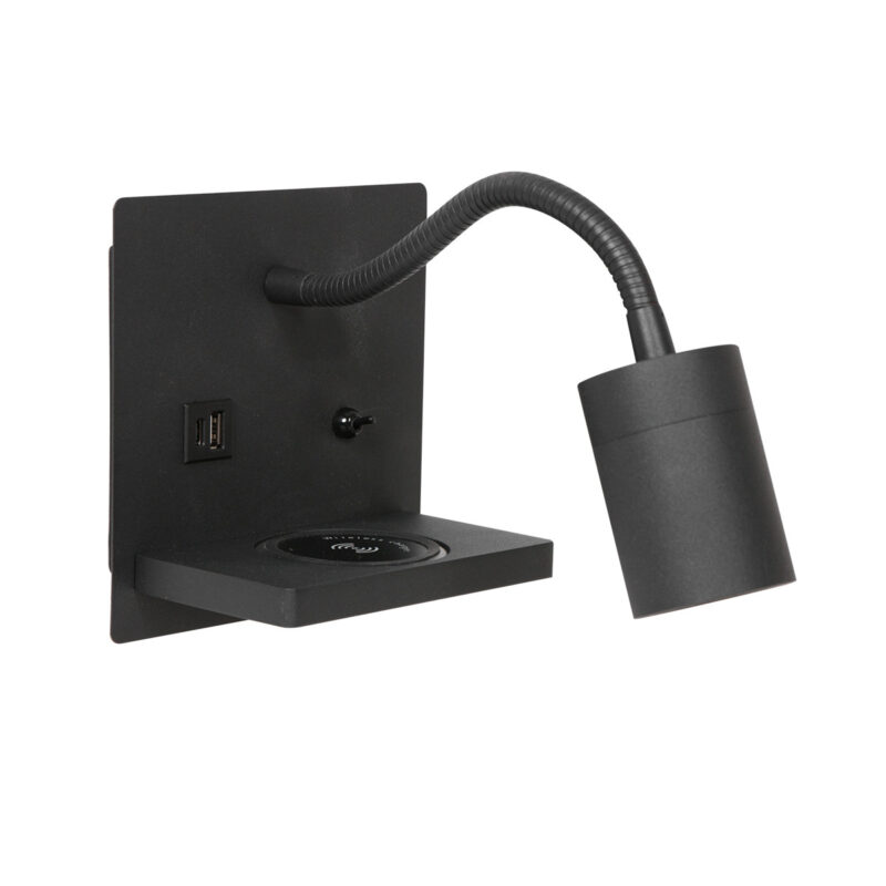 Wandlamp Upround 3654ZW Zwart met draadloze telefoonlader - Afbeelding 10
