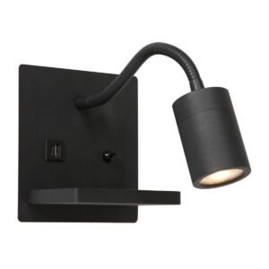 Wandlamp Upround 3654ZW Zwart met draadloze telefoonlader