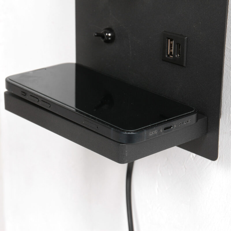 Wandlamp Upround 3654ZW Zwart met draadloze telefoonlader - Afbeelding 5