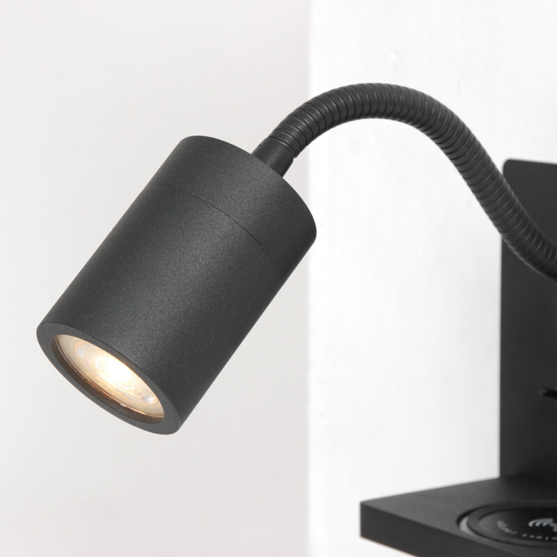 Wandlamp Upround 3654ZW Zwart met draadloze telefoonlader - Afbeelding 6