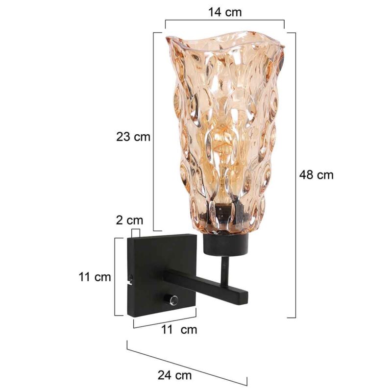 Wandlamp Vidrio 3839ZW amber geel glas - Afbeelding 6