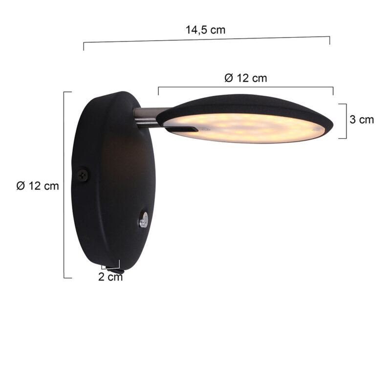 Wandlamp Zenith LED 1442ZW zwart lichtkleur instelbaar - Afbeelding 8