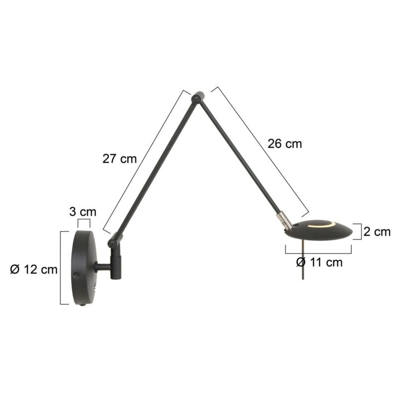 Wandlamp Zodiac 2110ZW Zwart Dimbaar draaibaar kantelbaar - Afbeelding 6