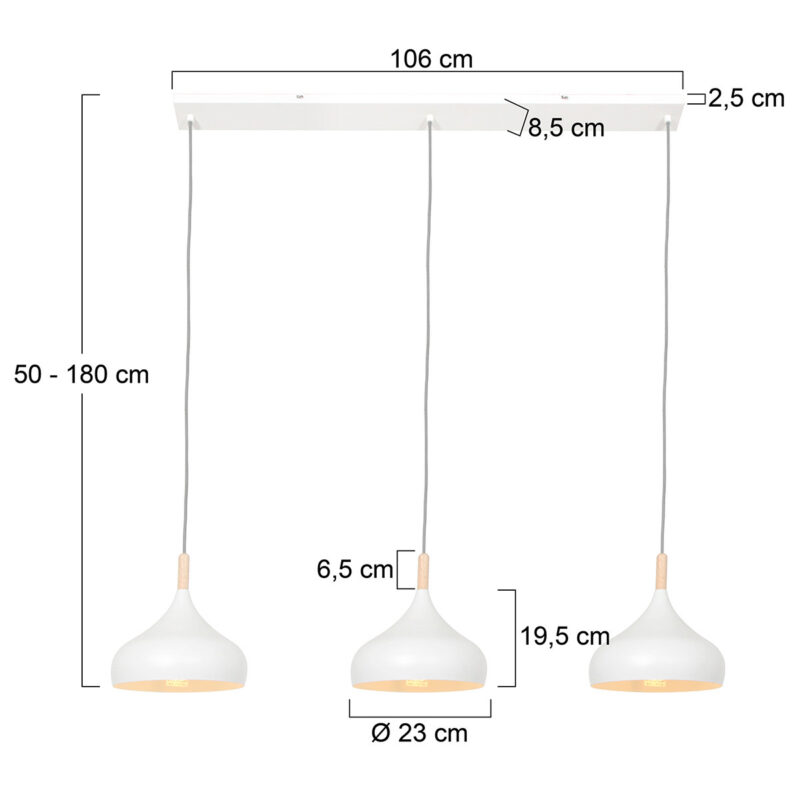 Witte Scandinavische hanglamp Bjorr 3099W 3 x E27 fitting - Afbeelding 6