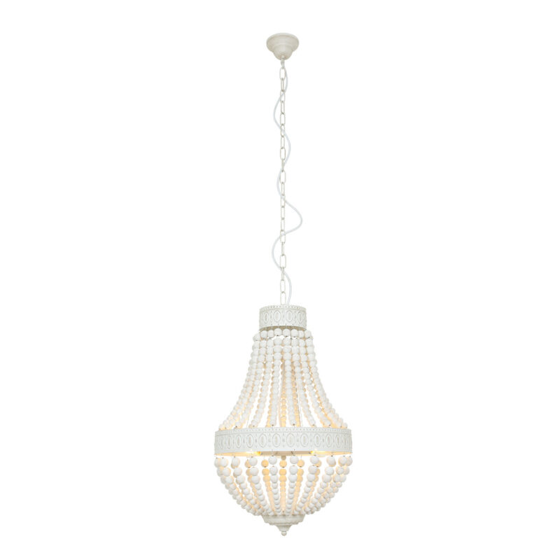 Witte kralen hanglamp Ella 10191W met 3 x een E14 fitting - Afbeelding 2