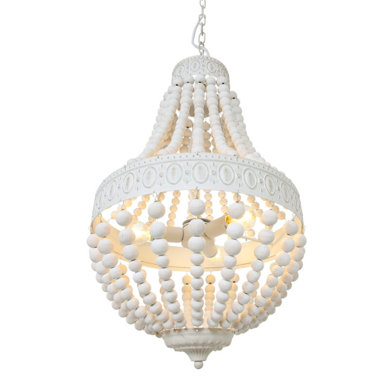 Witte kralen hanglamp Ella 10191W met 3 x een E14 fitting - Afbeelding 12