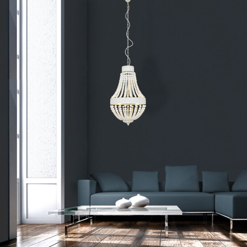 Witte kralen hanglamp Ella 10191W met 3 x een E14 fitting - Afbeelding 4