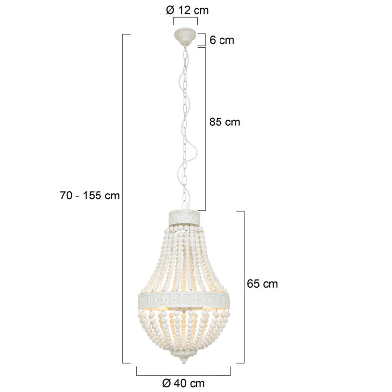 Witte kralen hanglamp Ella 10191W met 3 x een E14 fitting - Afbeelding 8