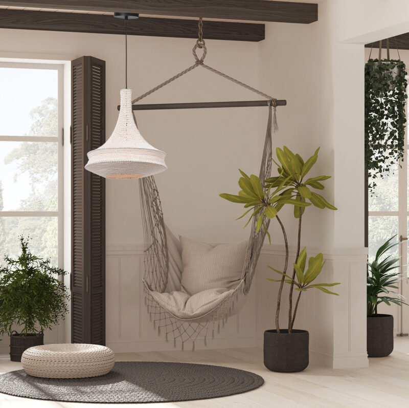 Witte oosterse hanglamp Marrakesch 3395W handgeknoopt - Afbeelding 3