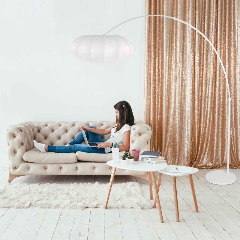 Lampadaire blanc Sparkled Light 4185W avec abat-jour rond plat en soie blanche - Image 4