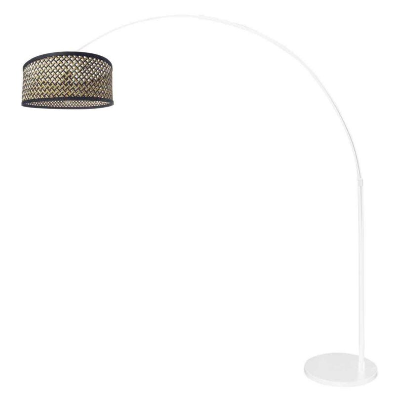 Witte vloerlamp / booglamp Sparkled Light 3784W met bamboe zwart naturel kap - Afbeelding 2