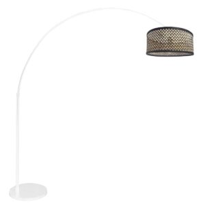 Witte vloerlamp / booglamp Sparkled Light 3784W met bamboe zwart naturel kap