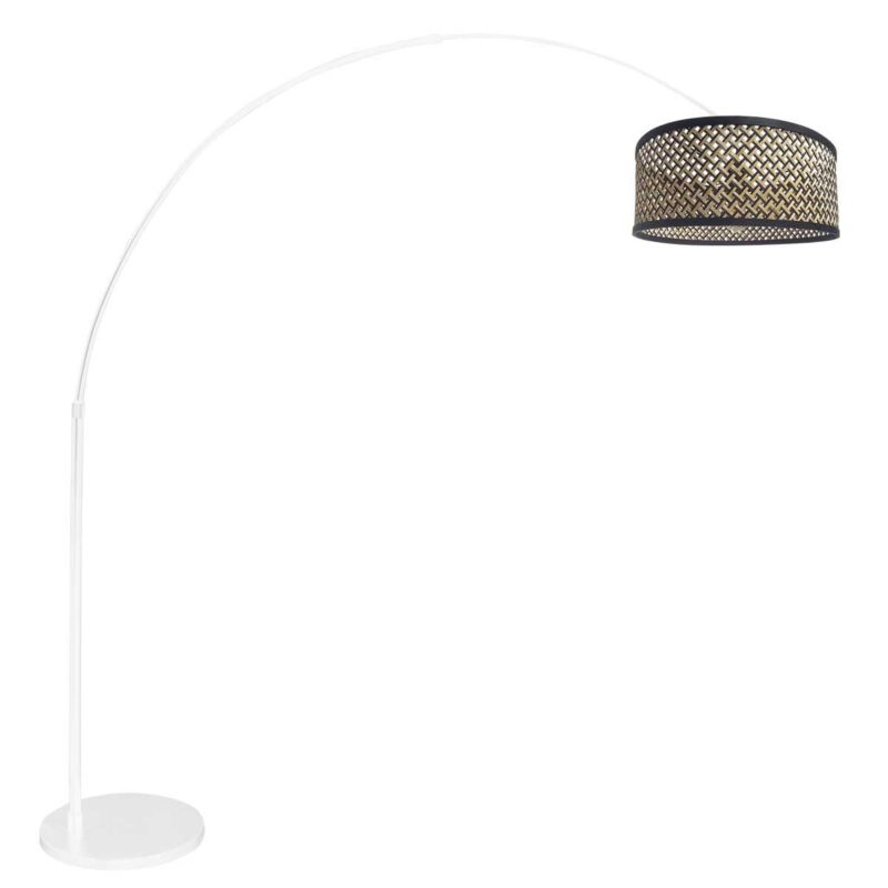 Witte vloerlamp / booglamp Sparkled Light 3784W met bamboe zwart naturel kap