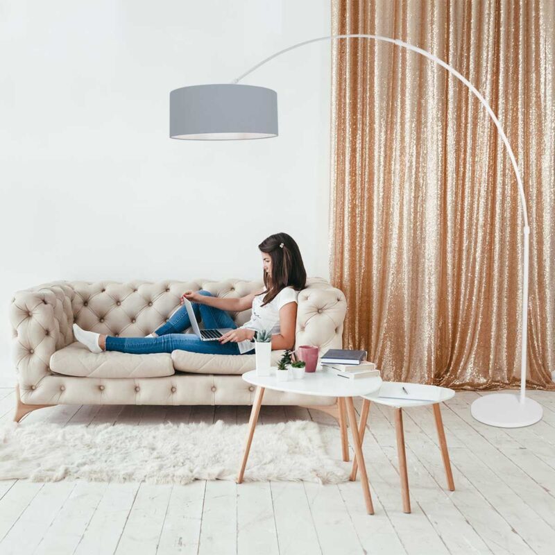 Witte vloerlamp / booglamp Sparkled Light 3928W met blauw linnen kap - Afbeelding 3