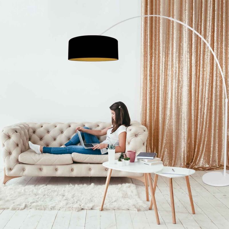 Witte vloerlamp / booglamp Sparkled Light 3964W met zwart linnen kap - Afbeelding 3