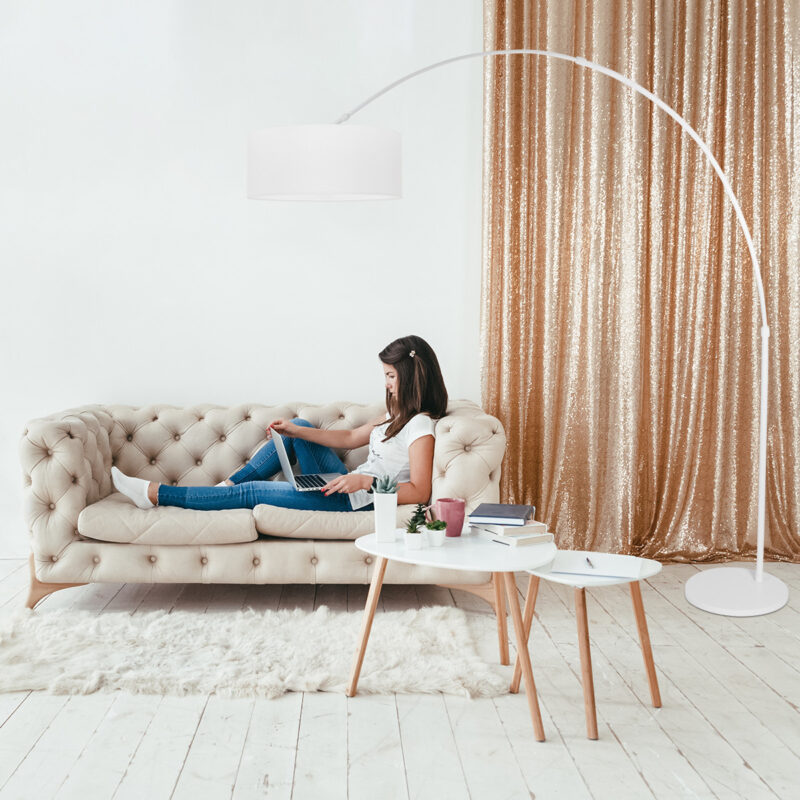 Witte vloerlamp / booglamp Sparkled Light 7166W met wit linnen kap - Afbeelding 3