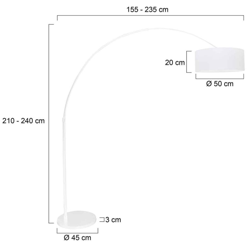 Witte vloerlamp / booglamp Sparkled Light 7166W met wit linnen kap - Afbeelding 7
