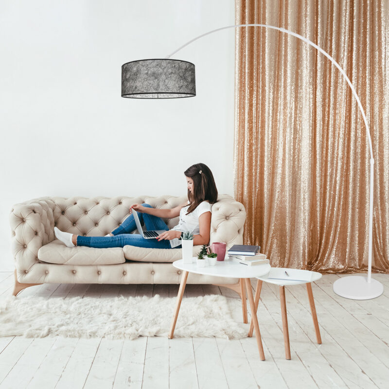 Witte vloerlamp / booglamp Sparkled Light 7167W met Sizoflor zwarte kap - Afbeelding 3