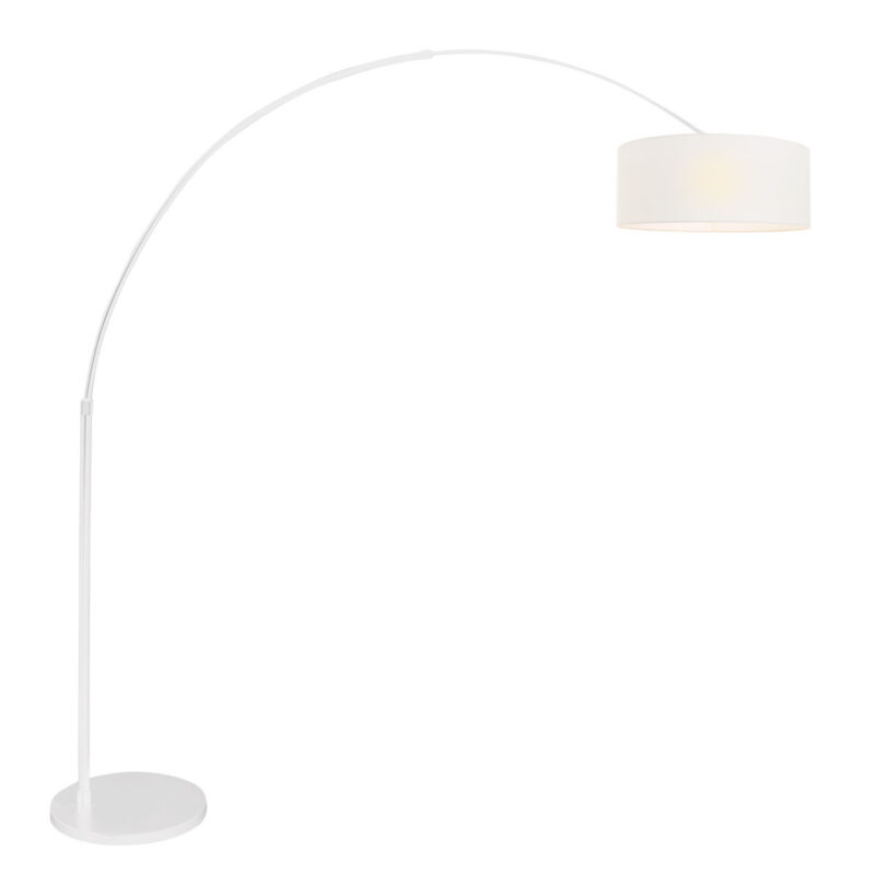 Witte vloerlamp / booglamp Sparkled Light 7169W met wit grof linnen kap - Afbeelding 2