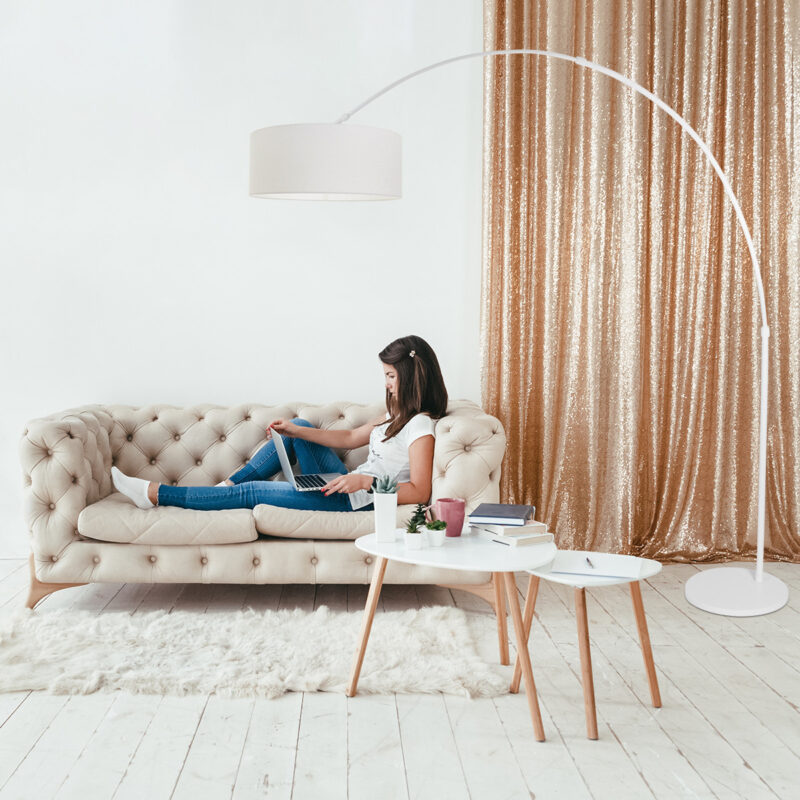 Witte vloerlamp / booglamp Sparkled Light 7169W met wit grof linnen kap - Afbeelding 3