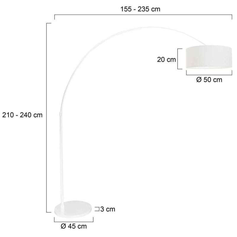 Witte vloerlamp / booglamp Sparkled Light 7169W met wit grof linnen kap - Afbeelding 7