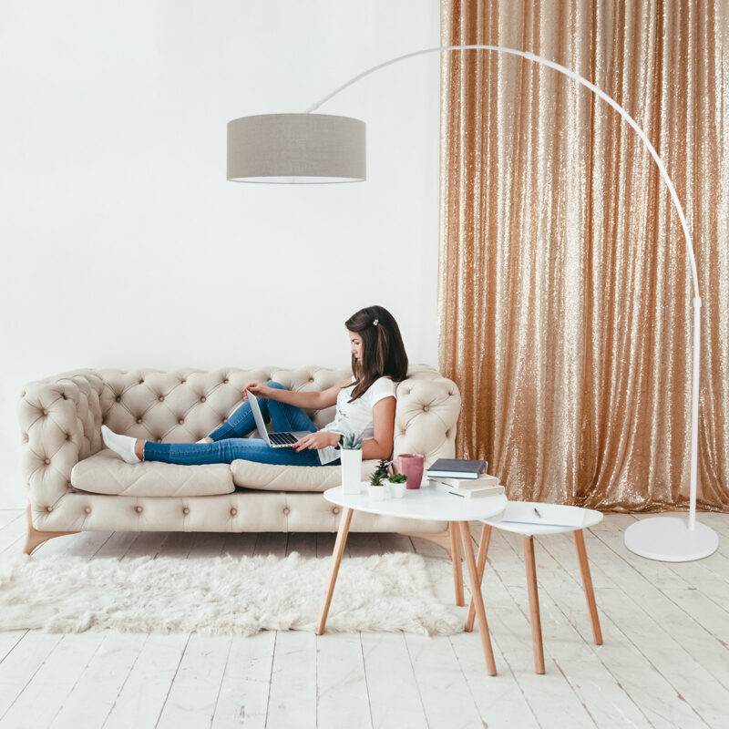 Witte vloerlamp / booglamp Sparkled Light 7170W met grijs grof linnen kap - Afbeelding 3