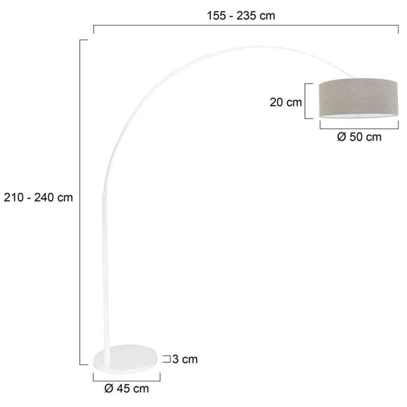 Witte vloerlamp / booglamp Sparkled Light 7170W met grijs grof linnen kap - Afbeelding 7