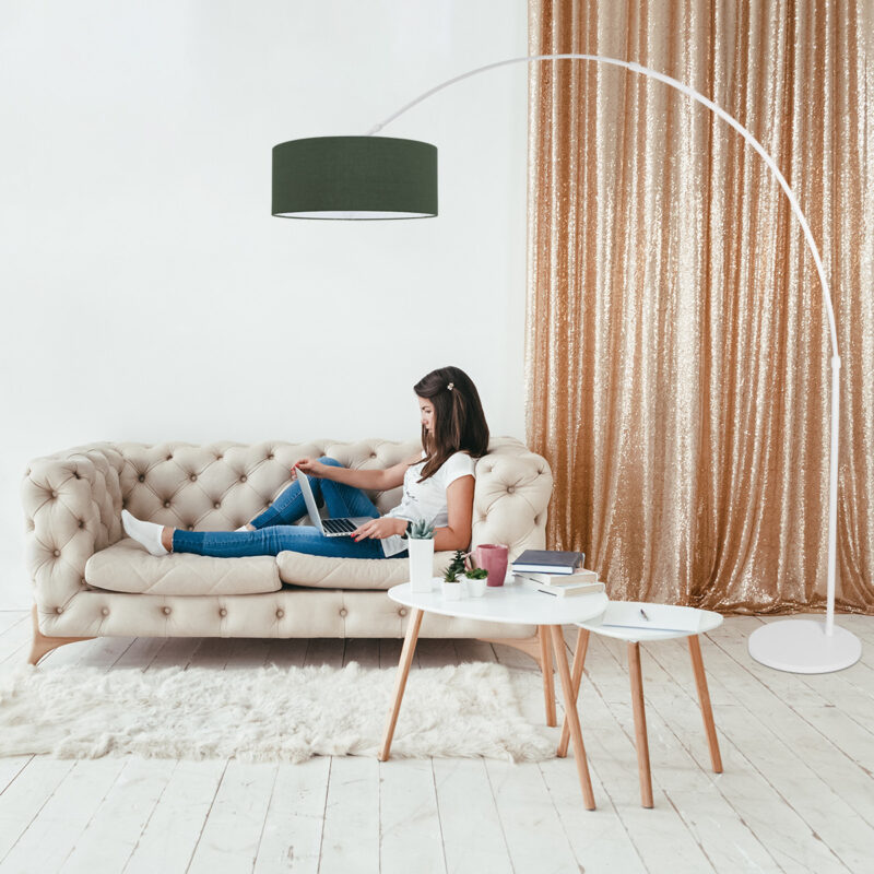 Witte vloerlamp / booglamp Sparkled Light 7171W met groen velours kap - Afbeelding 3
