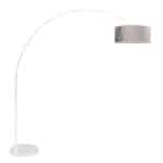 Elegante witte vloerlamp met grijze stoffen lampenkap, modern design, ideaal voor woonkamer of kantoor, duurzaam en stijlvol verlichtingsaccessoire.