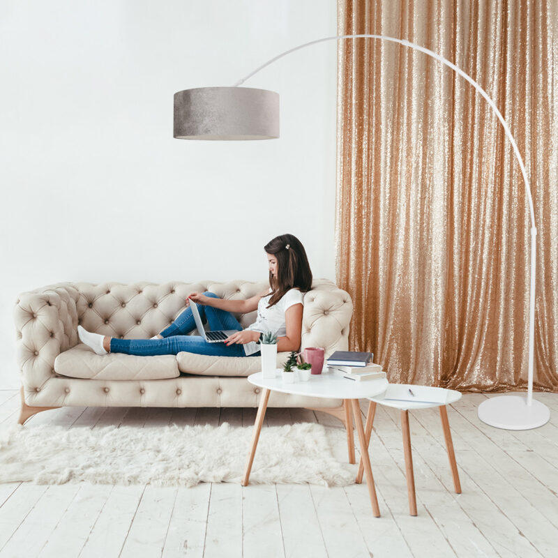 Witte vloerlamp / booglamp Sparkled Light 7172W met grijs velours kap - Afbeelding 3