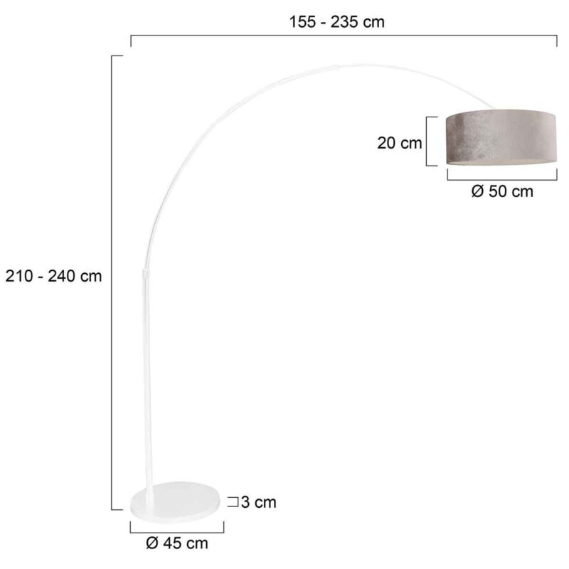 Witte vloerlamp / booglamp Sparkled Light 7172W met grijs velours kap - Afbeelding 7